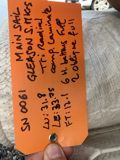 Main - Gleason Sailmakers - $100.00 - (Sku=0061, LU=31.8', LE=33.75', FT=12.1', LP=')