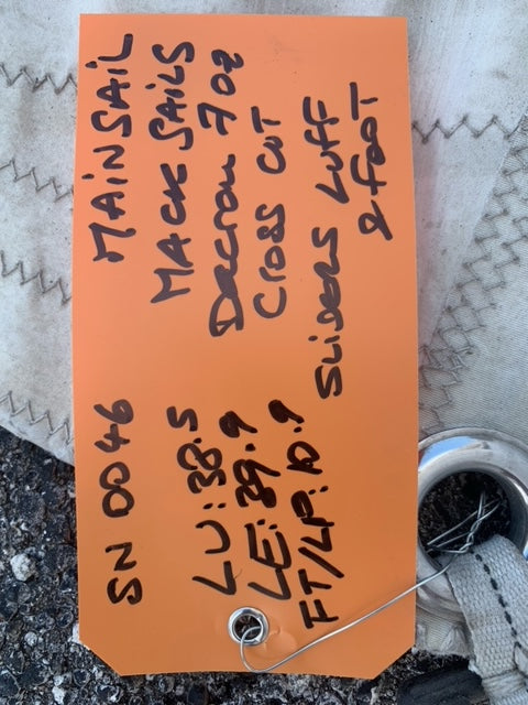 Main - Mack Sails - $100.00 - (Sku=0046, LU=38.5', LE=39.9', FT=10.9', LP=10,9')