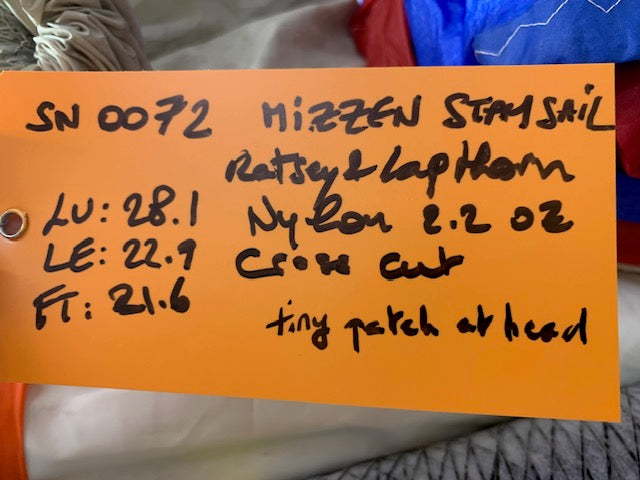 Mizzen StaySail - Ratsey & Lapthorn Sailmakers - $100.00 - (Sku=0072, LU=28.1', LE=22.9', FT=21.6', LP=')